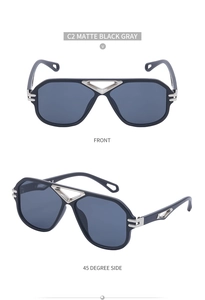 Steampunk aviator sunglasses detail showing matte black frame and silver V-bridge