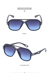 Steampunk aviator sunglasses with gray frame, blue gradient lenses and V-bridge detail