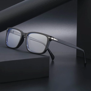 Classic black square frame sunglasses with blue light blocking lenses and metal arrow detail
