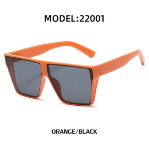 Fashion oversized flat top square sunglasses in bright orange frame with black lenses