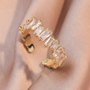 Anello Aperto Regolabile Rame AAA Zirconia Cubica Geometrico Taglio Baguette Gioielli Di Moda Lusso Per Donna