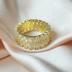Luxury double-row pear-cut cubic zirconia eternity ring in 18K gold plated finish