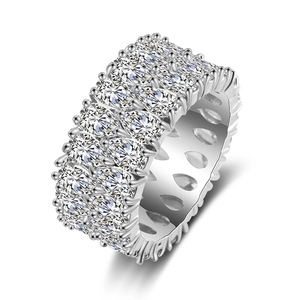Luxury double-row pear-cut cubic zirconia ring with high-polish silver finish