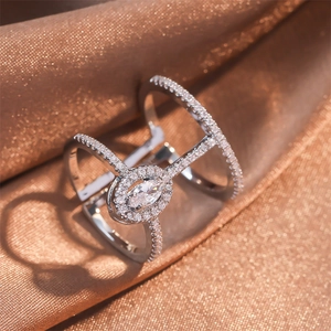 Bague En Cuivre Zircon Marquise Géométrique Multi-rangs Réglable Ouverte Bijoux Pour Femmes Style INS