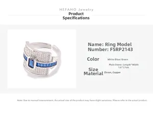 Detailed spec sheet for wide geometric copper ring with blue zircon and pavé setting