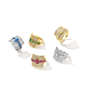 Retro luxury multi-layer open rings with colorful gemstones and pavé-set cubic zirconia