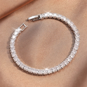 Classic Tennis Bracelet Copper With Square Cubic Zirconia Single Row Inlay Elegant Wedding Jewelry For Women