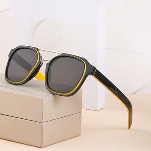2025 vintage double bridge sunglasses with black and yellow square frame on display