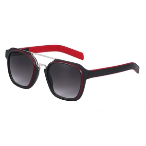 Vintage double-bridge square sunglasses with black and red frame and gradient lenses