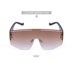 Vue de face des lunettes de cyclisme sans monture léopard marron gris dégradé