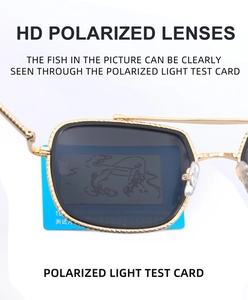 Detailed view of HD polarized lenses with a polarization test card for sunglasses