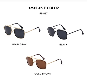 Detail of square polarized sunglasses with double bridge and textured metal temples