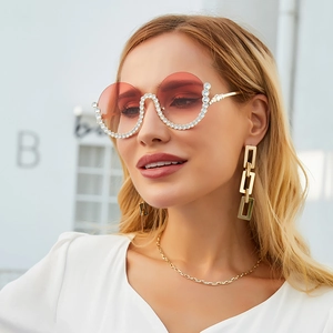 Damen Runde Sonnenbrille Mit Strass Luxus Verlauf PC Gläser Legierungsrahmen Metall Sternenkette UV400 Schutz Mode