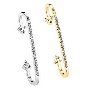 Minimalist J-shaped copper ear cuffs with sparkling zircon pavé in gold and silver finish