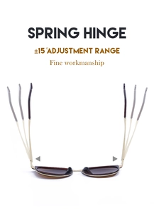 Detail of tortoiseshell frame spring hinge with 15-degree adjustment range