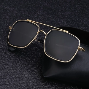 Polarized retro aviator sunglasses with gold woven metal frame and leather case