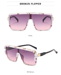 Front and 45-degree angle views of oversized floral frame sunglasses with gradient lenses