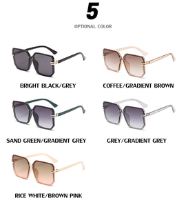 Five assorted frame colors and gradient lenses for oversized square sunglasses