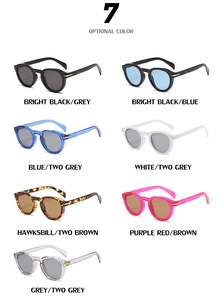 Collection of seven vintage round sunglasses featuring metal arrow accents in various colors