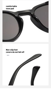 Detail showing comfortable nose pads and non-slip temple tips of black sunglasses