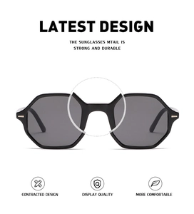 Detail of sturdy nose bridge and durable joints on black hexagonal trendy sunglasses