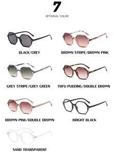 Grid layout showing multiple octagon sunglasses in black, tortoiseshell, and clear styles