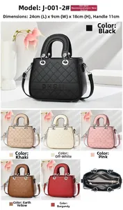 Detailed view of quilted handbag dimensions 24x9x18cm with multiple interior compartments