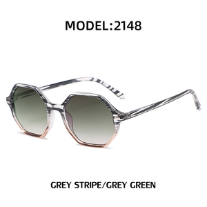 Fashionable geometric octagon sunglasses with grey stripe frame and gradient lenses