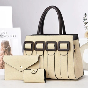 Woven Texture PU Leather Tote Handbag Clutch And Card Holder For Women Large Capacity Retro Square Buckle Shoulder Bag