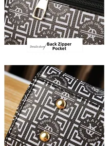 Détail de sac bandoulière vintage avec imprimé géométrique, métal doré et poche zippée