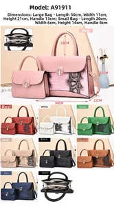 Detailed size guide for faux snake print tote and crossbody bag set with dimensions