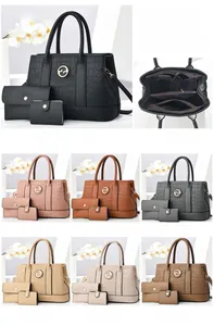 Three-piece handbag set featuring crocodile embossed texture and metal ring buckle detail