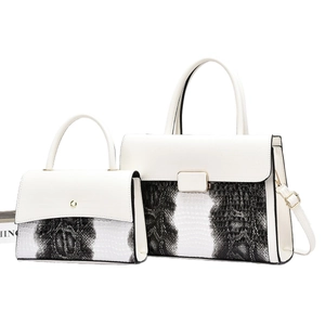 Ensemble chic de sac cabas et sac bandoulière blanc à motif pierre avec boucles dorées
