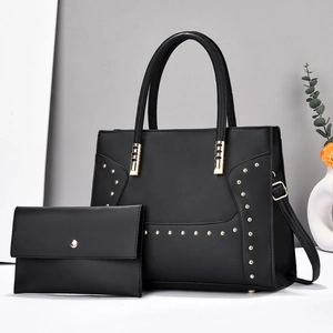 Women PU Leather Tote And Clutch Rivet Decor Large Capacity Handbag Crossbody Shoulder Bag Urban Simple Fashion