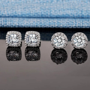 Zircon Stud Earrings With 925 Sterling Silver Earring Post Halo Geometric Round Square U Shape Brass Jewelry For Women