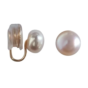 Elegant natural pink pearl clip-on earrings with U-shaped gold plated metal and silicone pads