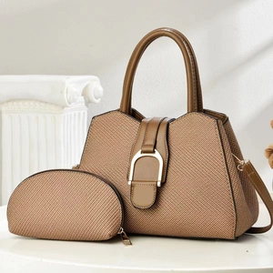 Elegant PU Leather Tote Handbag And Pouch Woven Texture Large Capacity Solid Color Shoulder Bag For Women Stylish Daily