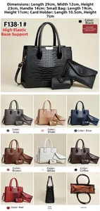 Set borse 3 pezzi con trama a lucertola, include borsa a mano, bustina e porta carte