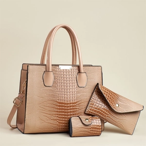 Elegante set di 3 borse con motivo a lucertola inclusa borsa tote in pelle rosa nude
