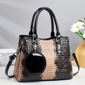 Brown ombre textured handbag with crocodile and python patterns and dual top handles
