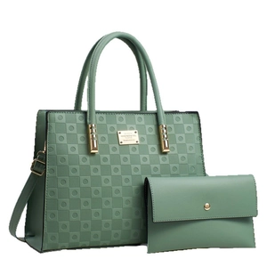 Morandi green quilted tote bag and envelope clutch set with stylish textured pattern