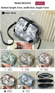 Dettaglio della borsa a tracolla con stampa paisley e tripli scomparti con cerniera