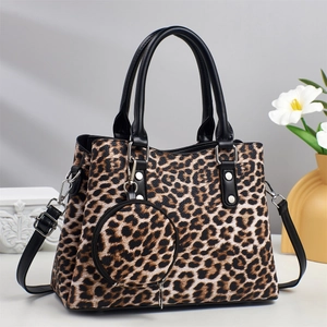 Leopard Print Women Handbag PU Leather Large Capacity Shoulder Crossbody Bag With Round Pendant Coin Purse