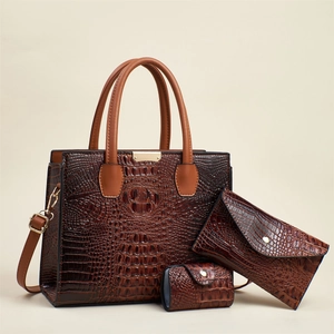 Women Crocodile Pattern PU Leather Tote Clutch And Pouch Retro Large Capacity Shoulder Bag Solid Color Simple