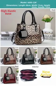 Vues détaillées du sac léopard avec dimensions 30x13x22cm et options de couleurs