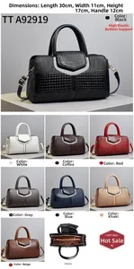 Detailed size chart and multi-color options of crocodile embossed top-handle handbag
