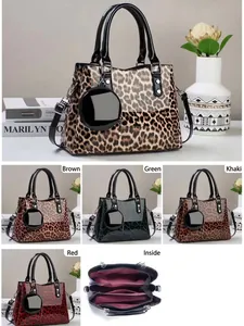 Sac à main chic à motif léopard avec breloque amovible et plusieurs compartiments internes