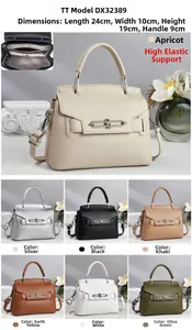 Detail view of large capacity litchi pattern leather pillow bag with 24x10x19cm size chart