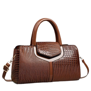 Classic dark brown crocodile pattern tote bag with polished PU leather and top handles