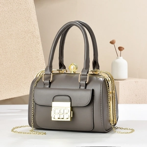 Elegant dark grey handbag with BB metal lock and pearl diamond decoration